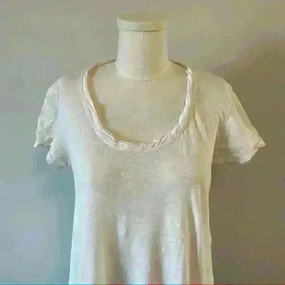 Anthropologie Left Of Center Scoop Neck White Oversized T-Shirt Button Up Back - Picture 6 of 12